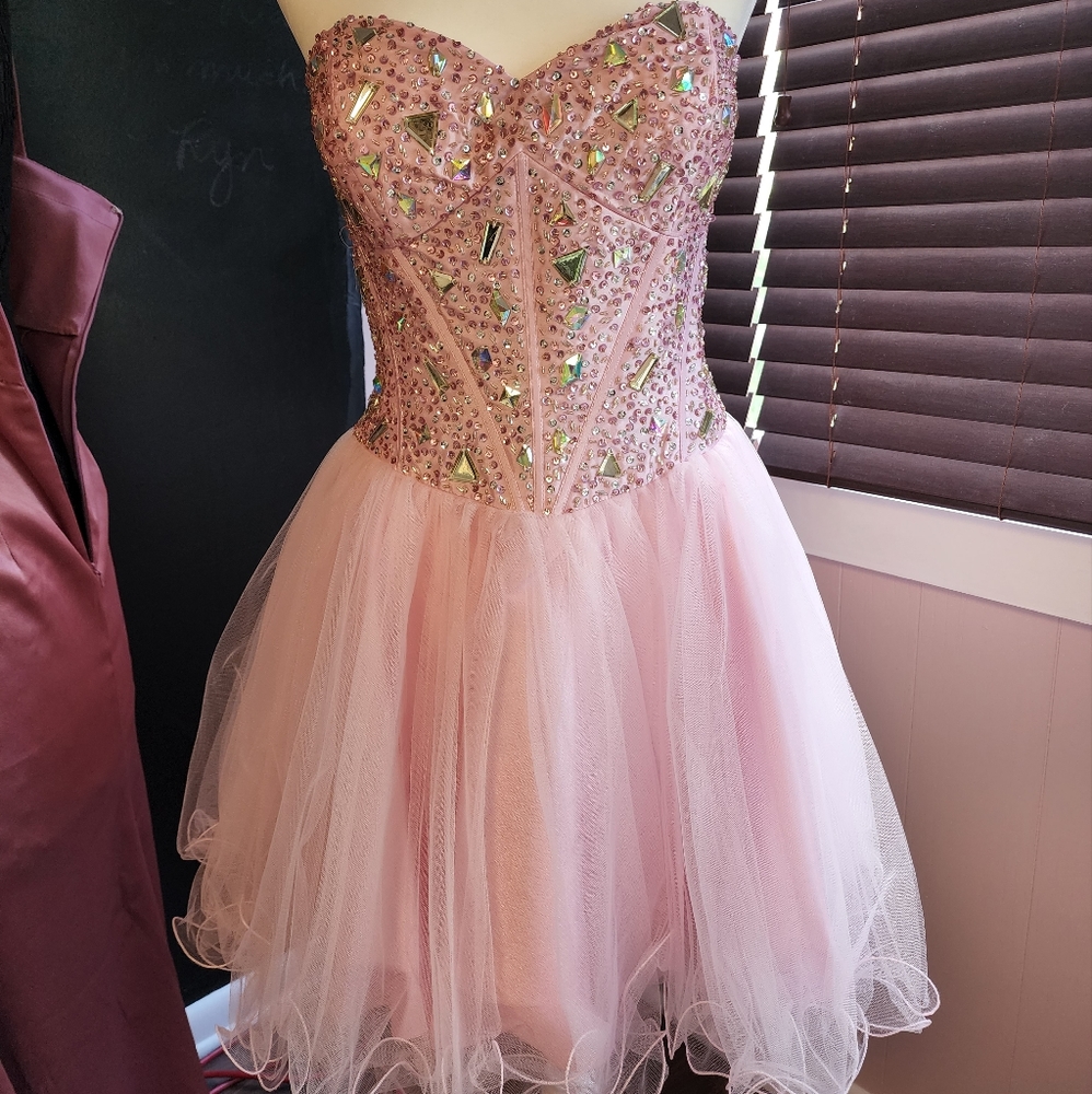 New Pink XL Strapless Tulle Short Prom Homecoming Dress